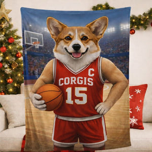 Custom Pet Sports Blanket | Personalized Dog Basketball Fleece Throw | Pet Portrait Stadium Decor