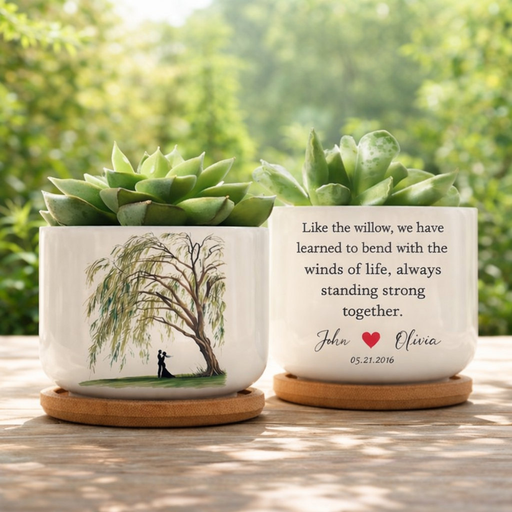 9th Anniversary Willow, 9th Anniversary Gift, Willow Tree 9 Year Anniversary Personalized Ceramic Pot, 9th Anniversary Gift for Her