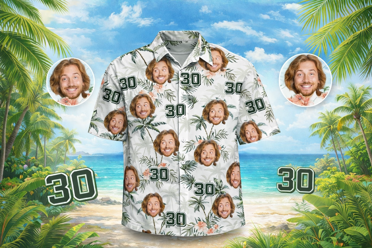 Custom Birthday Hawaiian Shirt, Personalized Photo Hawaiian Dress Shirt Trunks, Custom Shirt Gift, Birthday Party Shirt, Birthday Gift