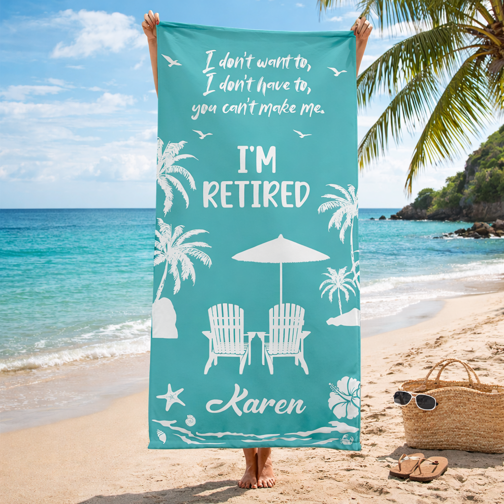 Personalized Retirement Beach Towel 2026, Custom Retirement Gift for Woman, Unique I'm Retired Beach Towel, Novelty Retired Gift for Coworker Friend Mom, Beach Lovers Presents