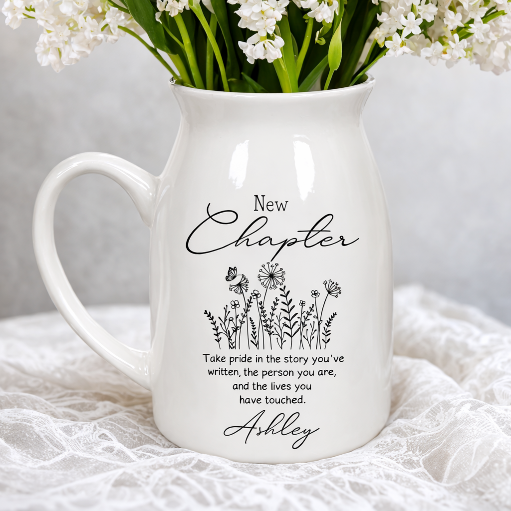 New Chapter Going Away Gift For Coworker Ceramic Flower Vase, Personalized New Job Gifts for Boss, Retirement Present