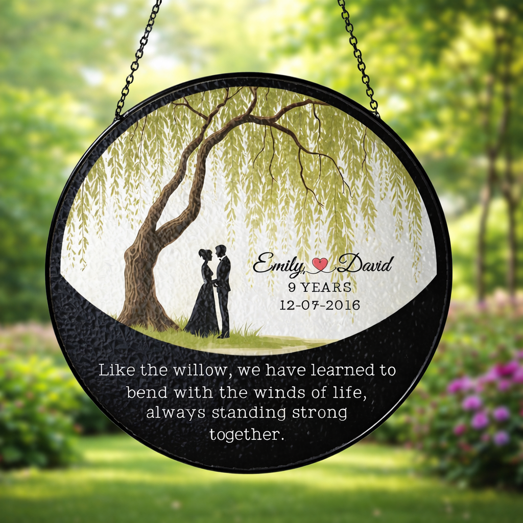 9th Anniversary Willow Tree Gift, 9 Year Anniversary Willow Glass Suncatcher, Willow Tree 9 Year,Anniversary Gifts,Anniversary,Couples Gifts