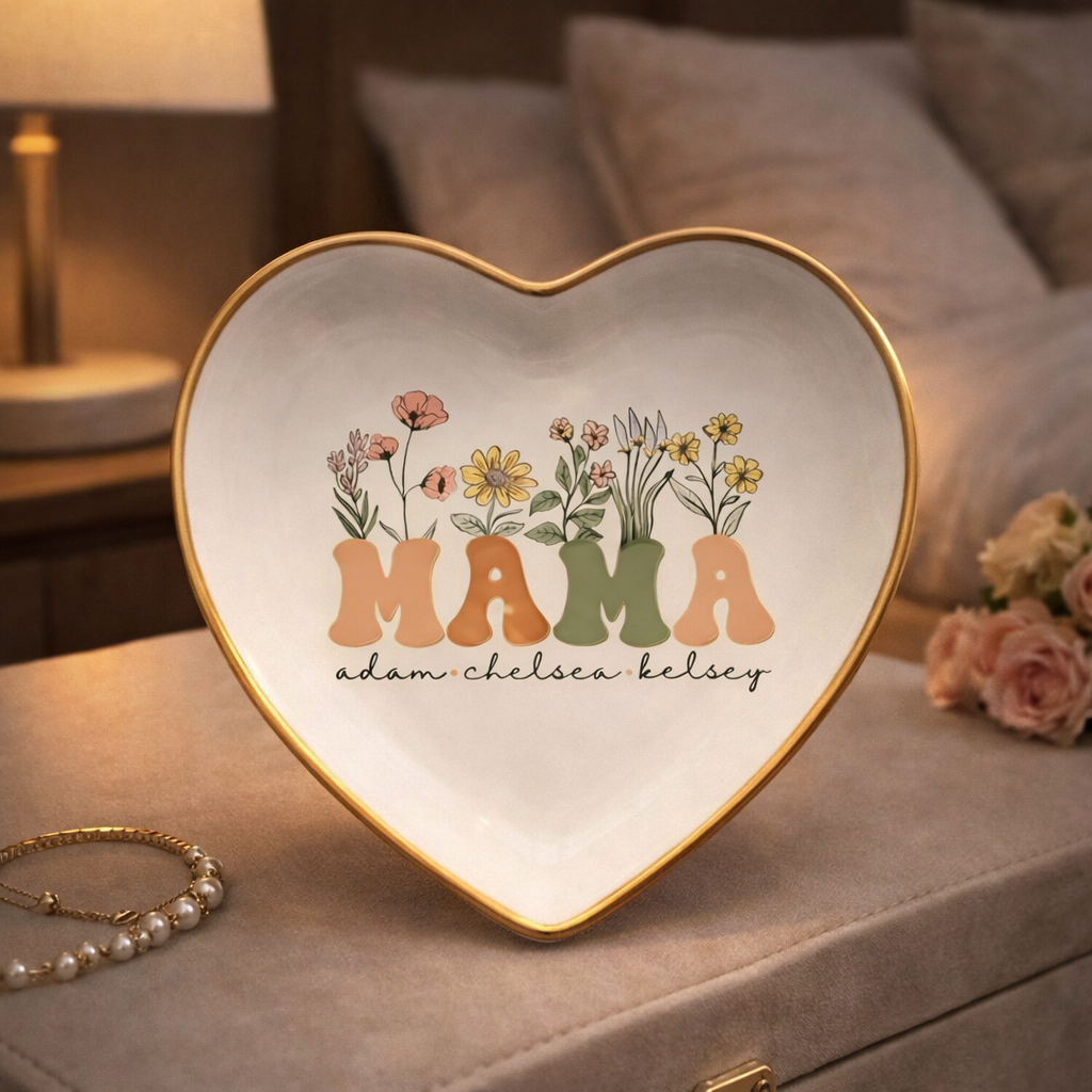 Mama Ring Dish With Kids Names, Personalized Mama Wildflowers Dish, Mama Trinket Tray, Custom Mom Jewelry Dish, Mother's Day Gift