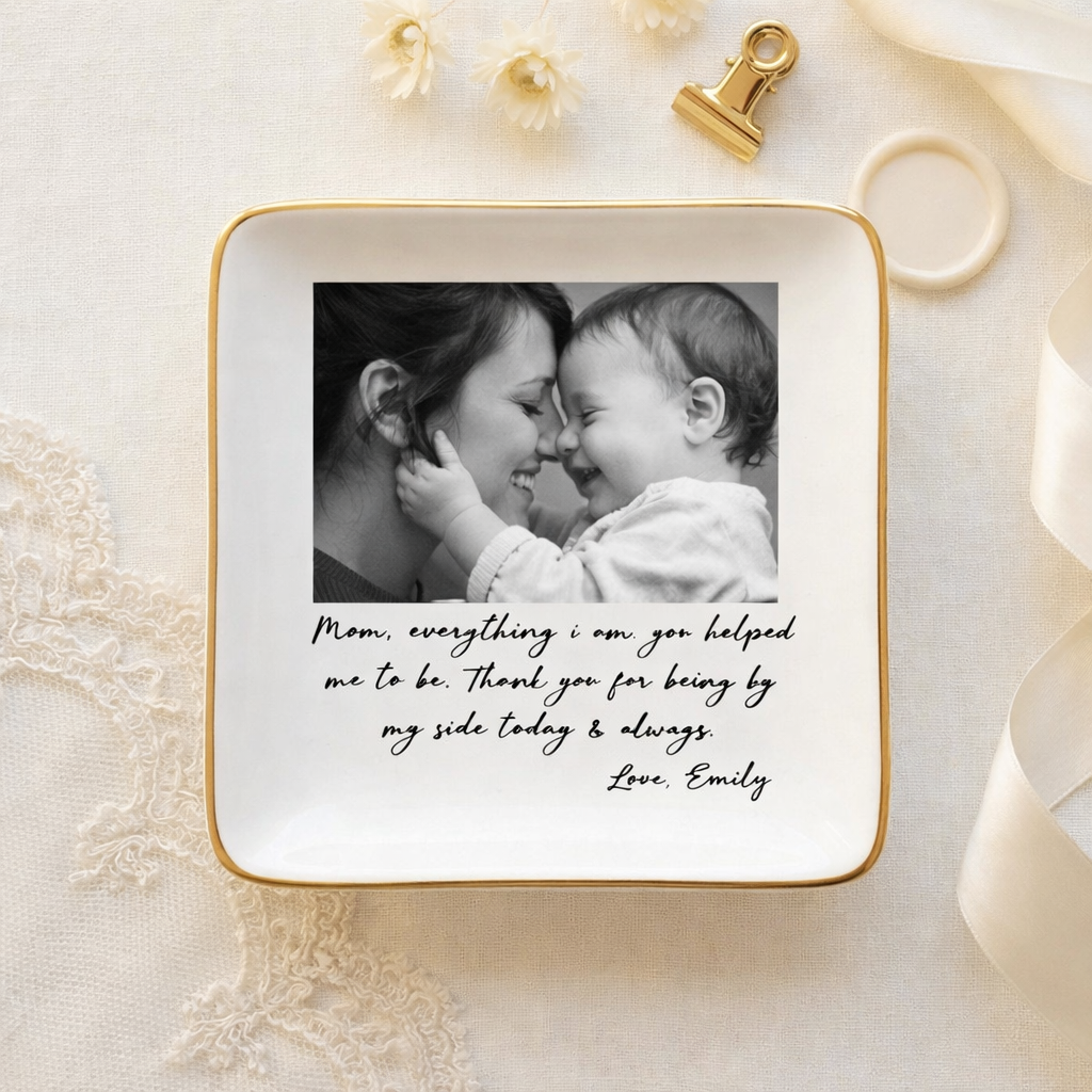 Custom Photo Mother of the Bride Jewelry Dish, Personalized Wedding Gift for Mom from Bride, Photo Ring Dish Keepsake, MOB Gift