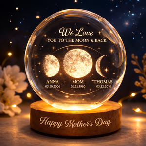 Personalized Mom Moon Phase Crystal Globe Night Light, Custom Moon Phase by Date, Mother's Day Gift, Grandma Gift, The Day You Became My Mom