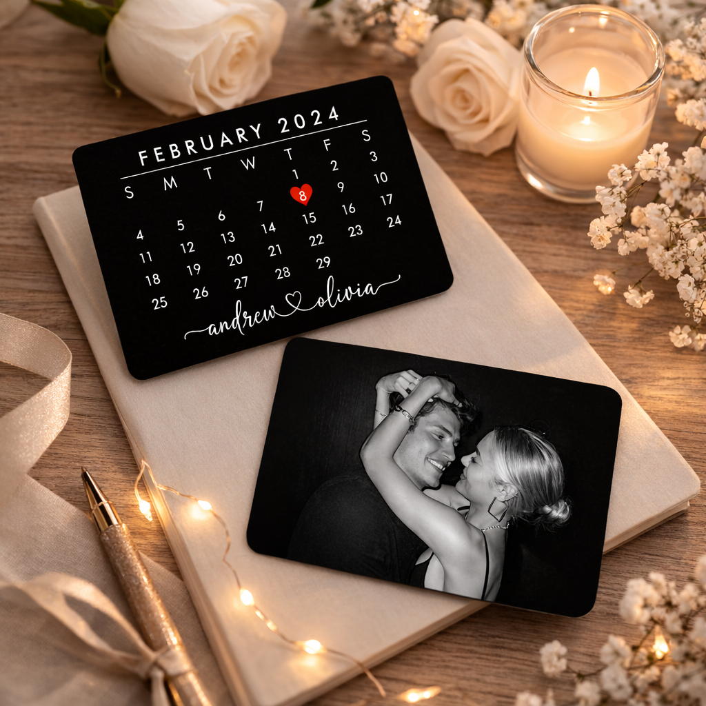 Custom Metal Wallet Card, Calendar Insert Card, Couple Gift, Personalized Anniversary Gift for Boyfriend, Husband, Photo Love Note Card