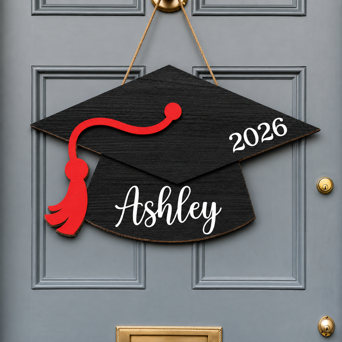 Graduation Cap Personalized Wood Sign, Custom Name & Year Grad Door Hanger, Senior 2025 Decor, Graduation Party Sign, Graduate Gift