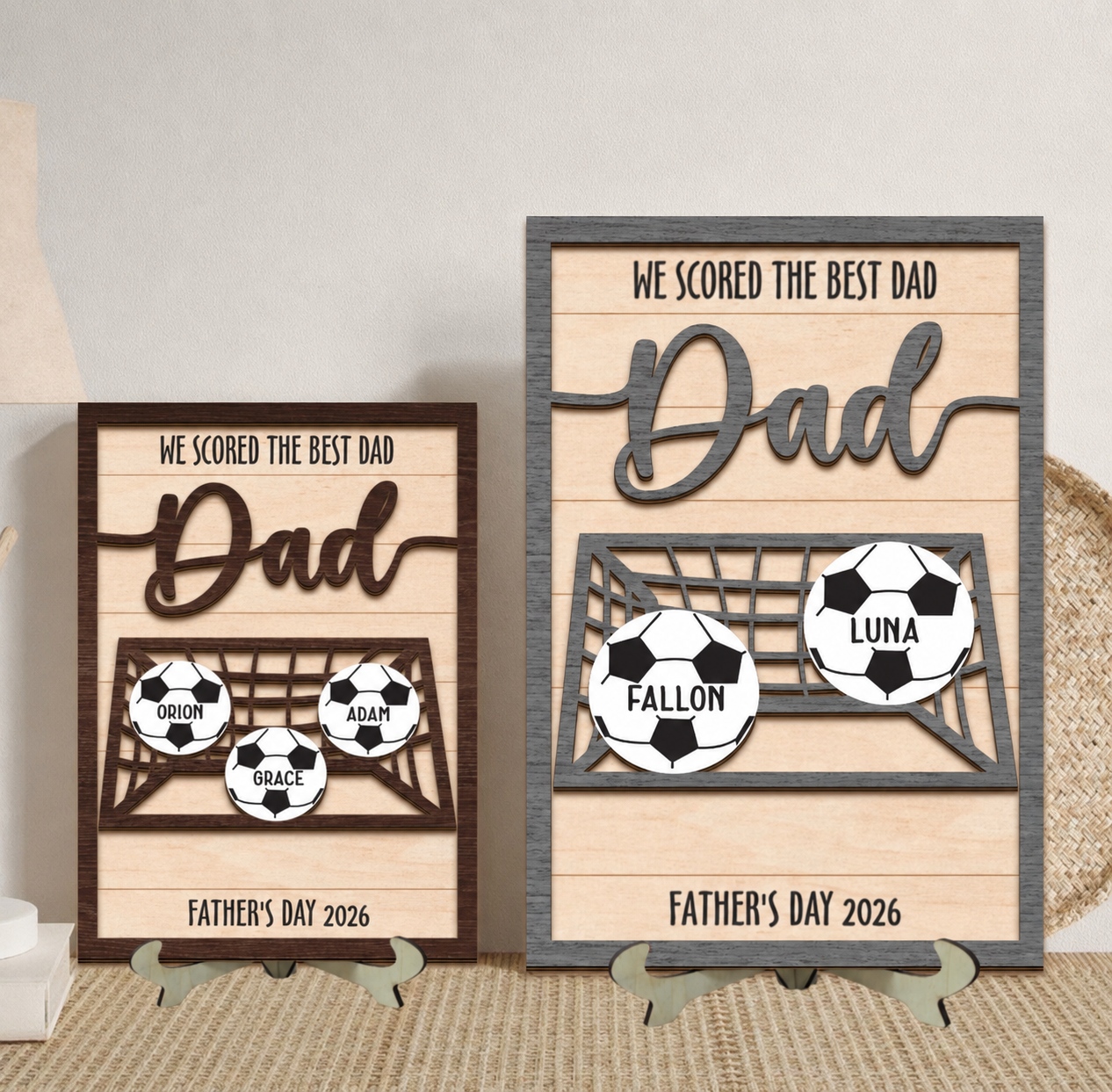 Personalized We Scored The Best Dad Wood Sign, Custom Football Soccer Dad With Kids Name Sign, Father's Gift Ideas For Dad, Gift for Dad