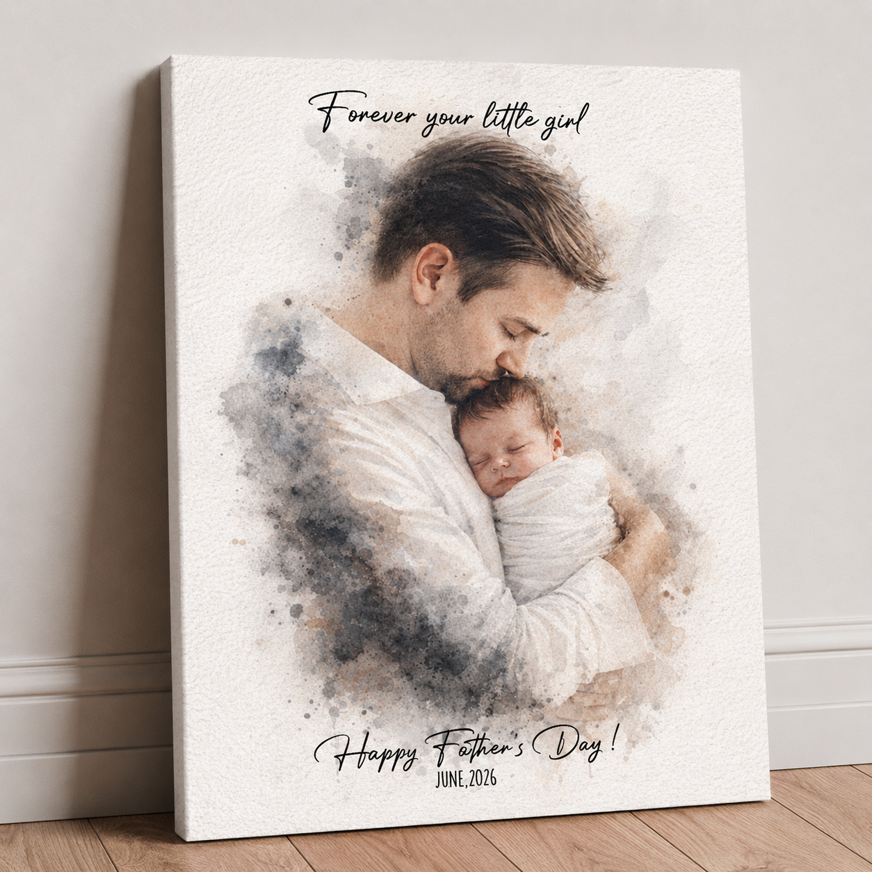 Fathers Day Gift, Personalized Watercolor Portrait from Daughter, Forever Your Little Gift for Dad, New Dad Gifts Era Family Gift