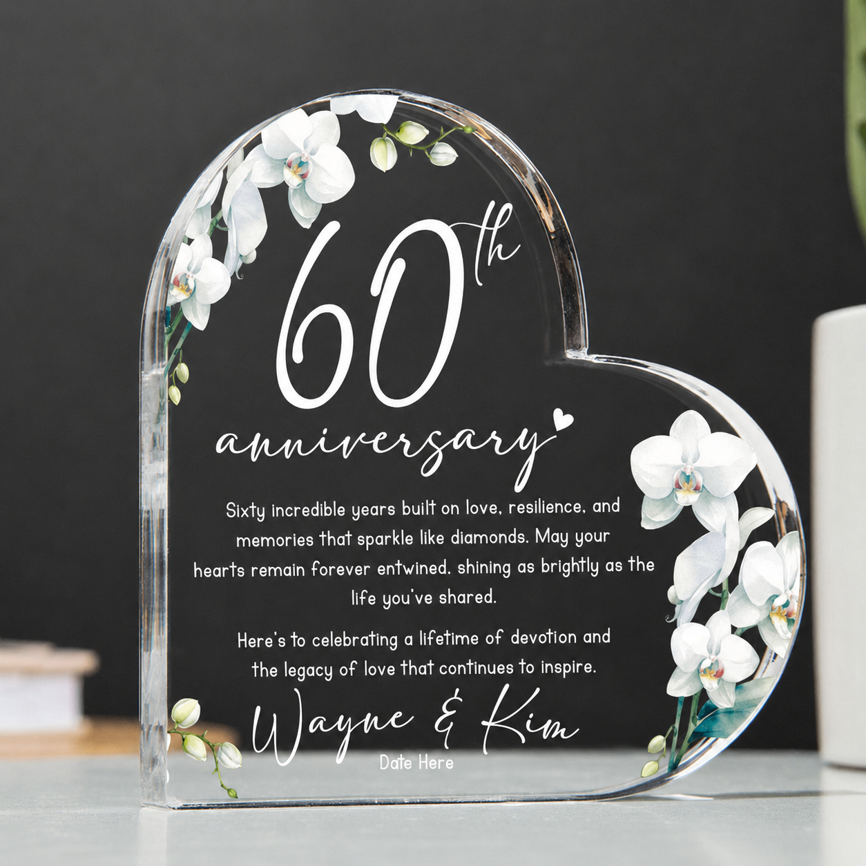 Custom 60th Anniversary Gift Personalized Diamond Anniversary Heart Acrylic Plaque - Romantic Couples Gift - 60 Years Married
