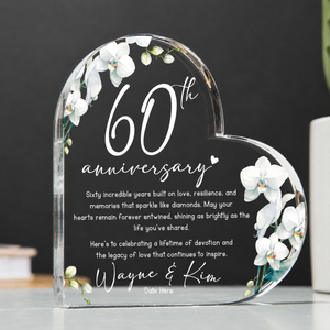 Custom 60th Anniversary Gift Personalized Diamond Anniversary Heart Acrylic Plaque - Romantic Couples Gift - 60 Years Married
