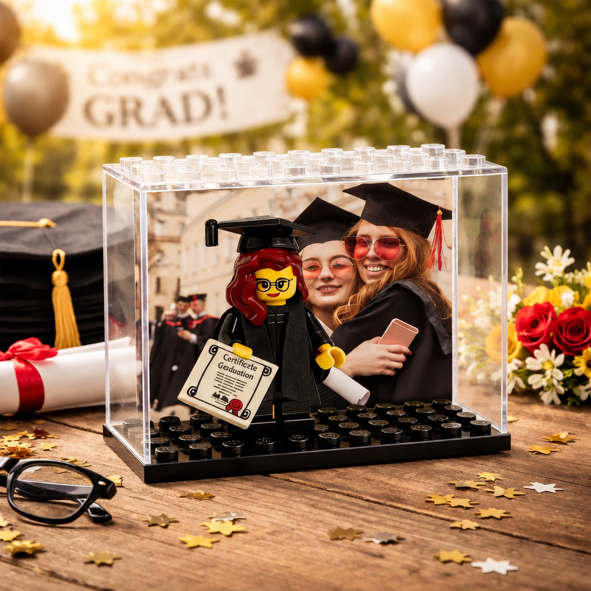 Personalized Minifigure Set with Custom Display Case, Custom Graduation Mini Figure, 2026 Graduation Gift, Funny Grad Gift for Him/Her