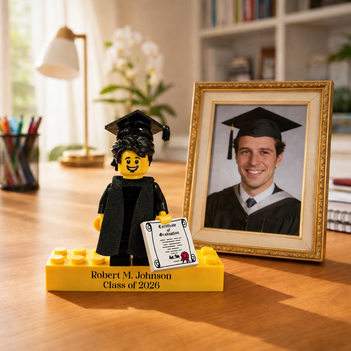 Personalized Minifigure Set with Custom Display Case, Custom Graduation Mini Figure, 2026 Graduation Gift, Funny Grad Gift for Him/Her
