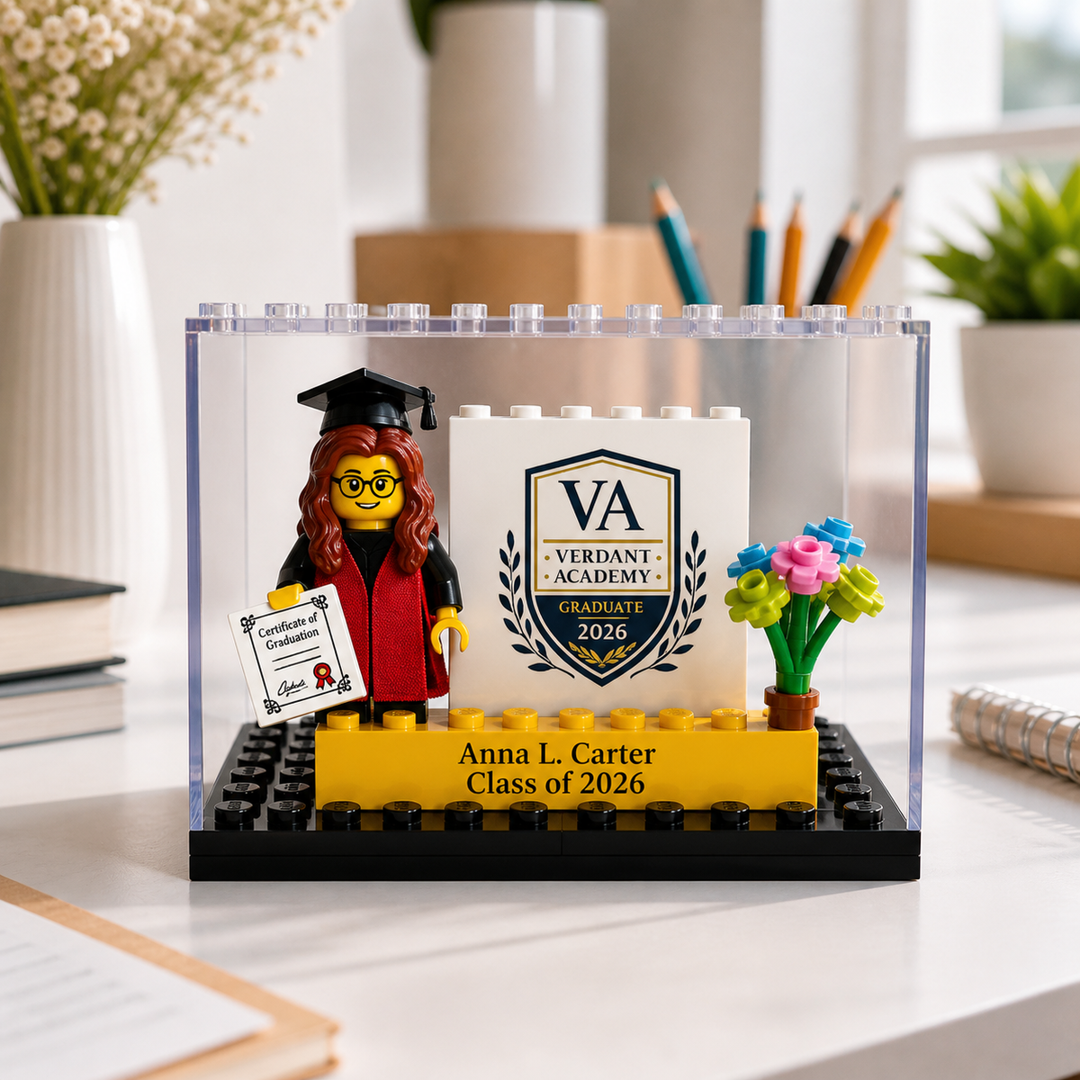 Personalized Minifigure Set with Custom Display Case, Custom Graduation Mini Figure, 2026 Graduation Gift, Funny Grad Gift for Him/Her