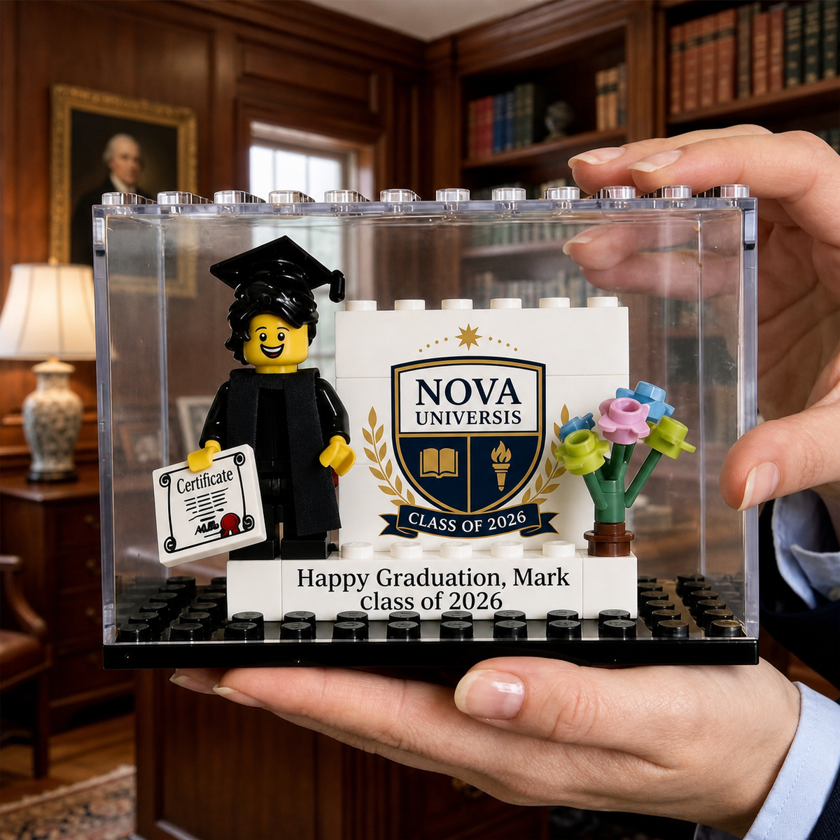 Personalized Class of 2026 Keepsake Custom Graduation Mini Figure with Display Gift Custom School Logo Photo Name