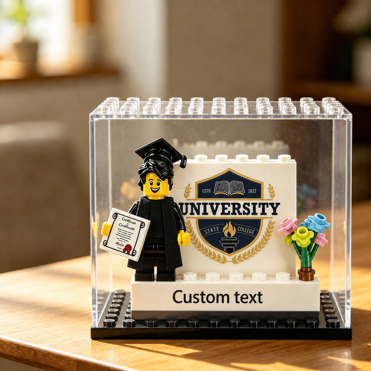Personalized Class of 2026 Keepsake Custom Graduation Mini Figure with Display Gift Custom School Logo Photo Name