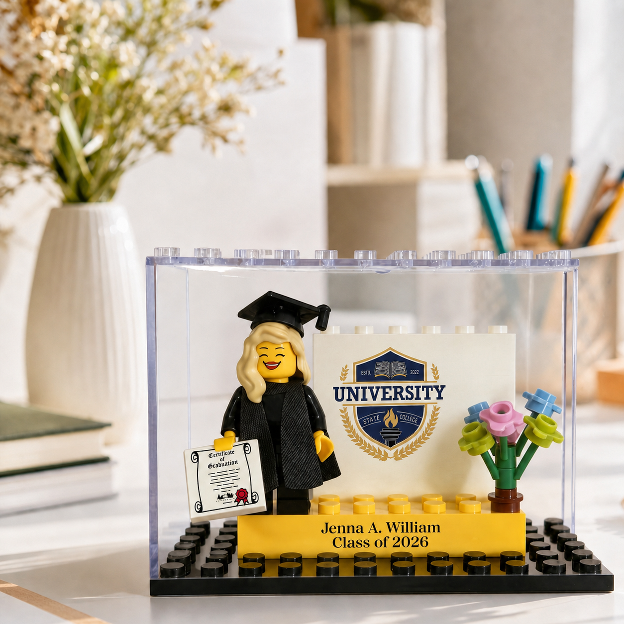 Personalized Minifigure Set with Custom Display Case, Custom Graduation Mini Figure, 2026 Graduation Gift, Funny Grad Gift for Him/Her