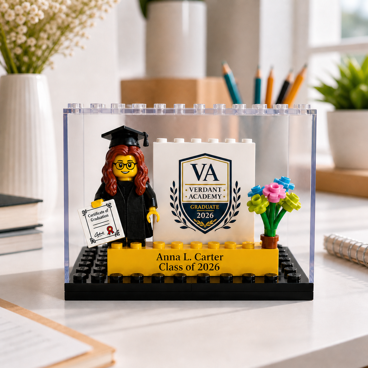 Personalized Minifigure Set with Custom Display Case, Custom Graduation Mini Figure, 2026 Graduation Gift, Funny Grad Gift for Him/Her