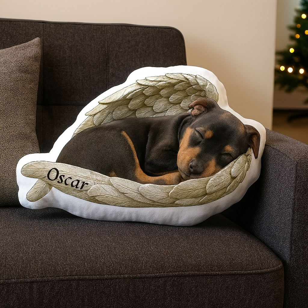 Personalized Photo Dog Loss Memorial Shape Pillow, Sleeping Pet Within Angel Wings, Loss Pet Gifts, Dog Lovers Gift, Custom Pet Pillow Gift