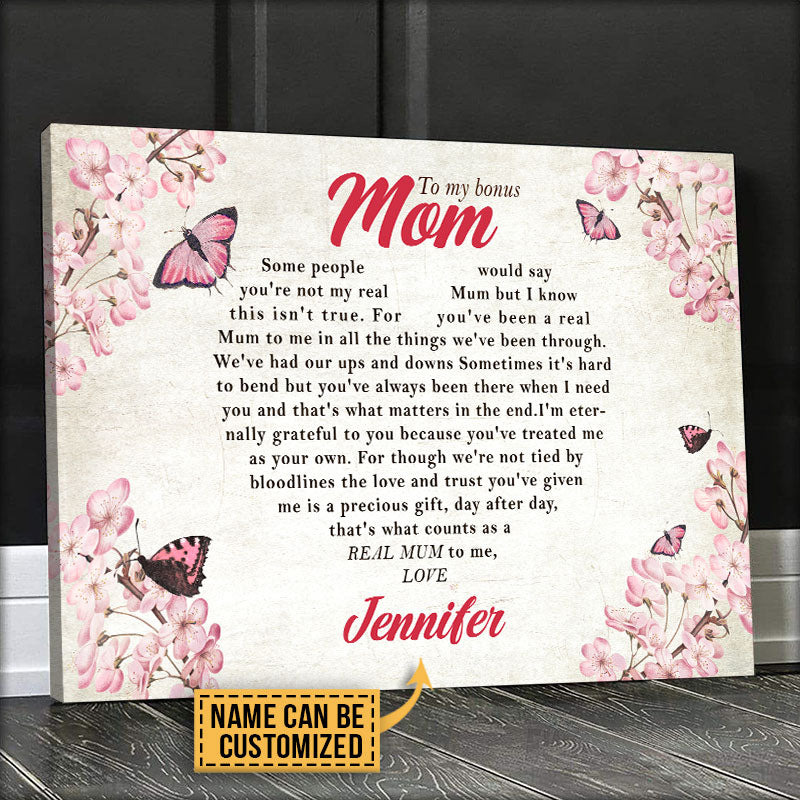 Personalized Cherry Blossom Daughter To Bonus Mom What Counts As A Real Mum Custom Canvas