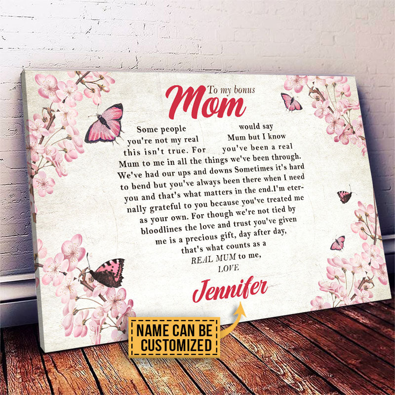 Personalized Cherry Blossom Daughter To Bonus Mom What Counts As A Real Mum Custom Canvas