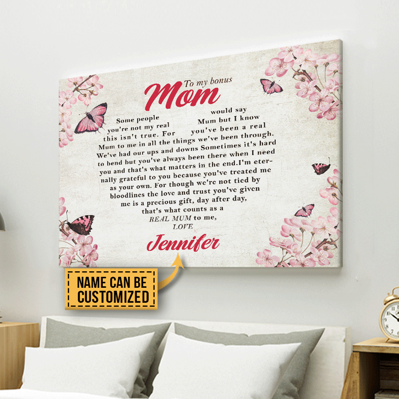 Personalized Cherry Blossom Daughter To Bonus Mom What Counts As A Real Mum Custom Canvas