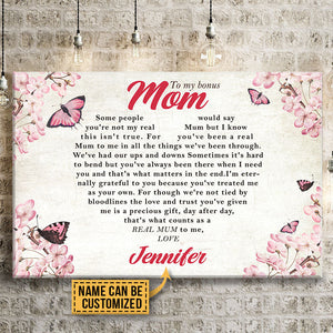 Personalized Cherry Blossom Daughter To Bonus Mom What Counts As A Real Mum Custom Canvas