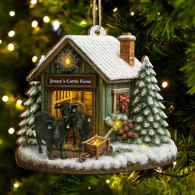 Christmas Cattle Farm - Personalized Custom Shaped Wooden Ornament Christmas Gift Christmas House Decor