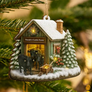 Christmas Cattle Farm - Personalized Custom Shaped Wooden Ornament Christmas Gift Christmas House Decor