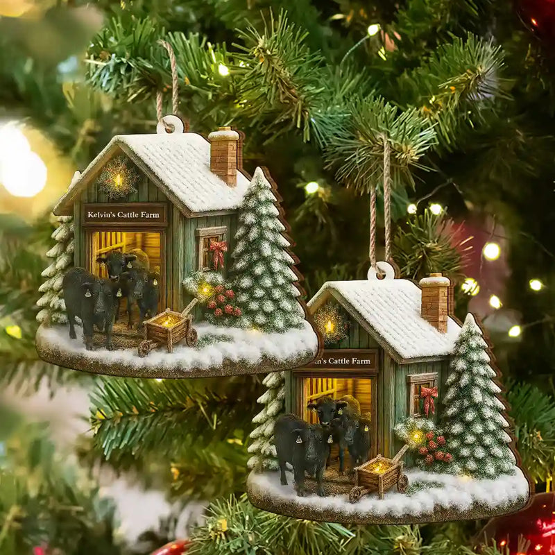 Christmas Cattle Farm - Personalized Custom Shaped Wooden Ornament Christmas Gift Christmas House Decor