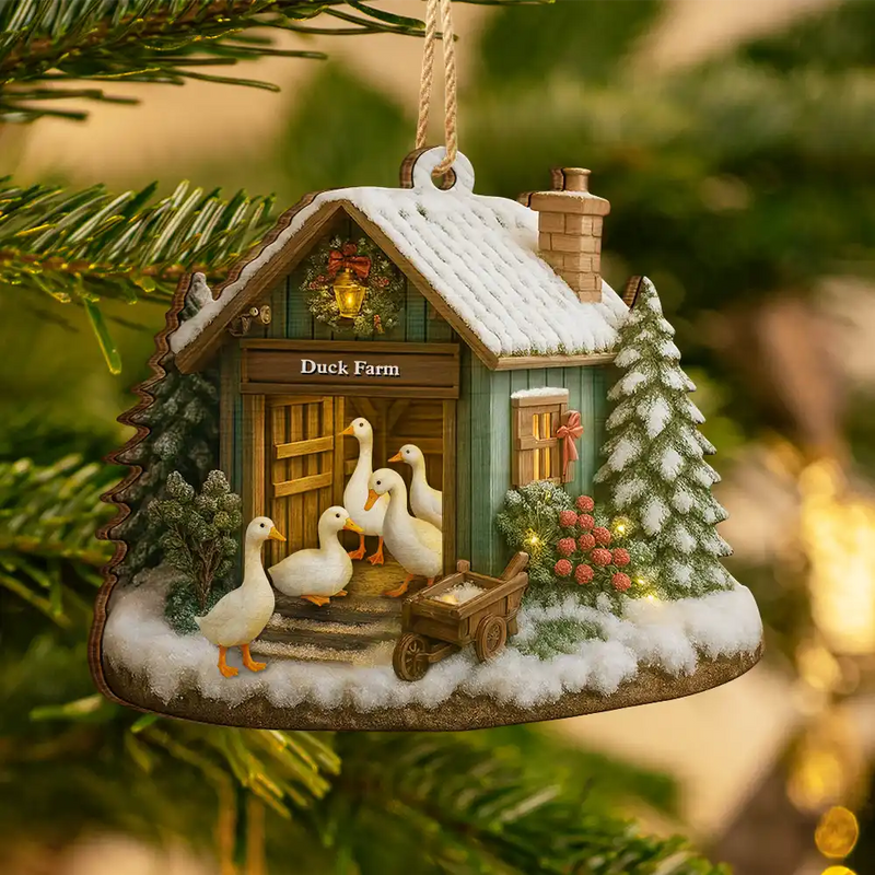 Funny Christmas Duck Farm - Personalized Custom Shaped Wooden Ornament Christmas Gift House Decor Christmas Tree Decor