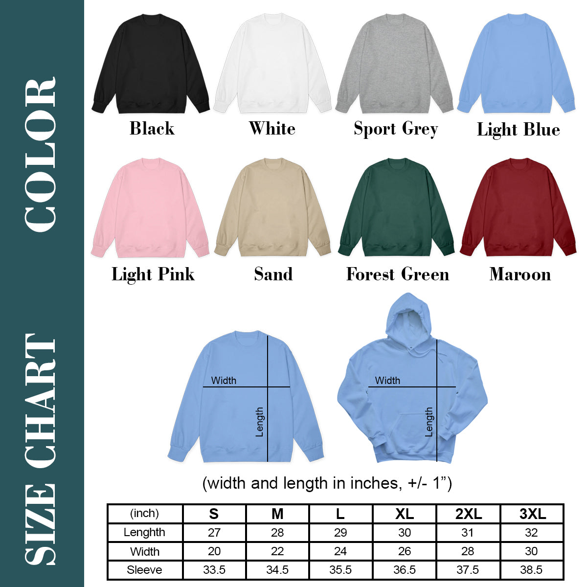 Custom Initial Bow Ribbon Embroidered Crewneck Sweatshirt - Hoodie | Bridal Party Sweatshirt | Bridesmaid Proposal |Cute Bow Shirt Color_Chart_3_updated_b9ad2c2c-0647-4b9f-98f5-64768852d123.jpg