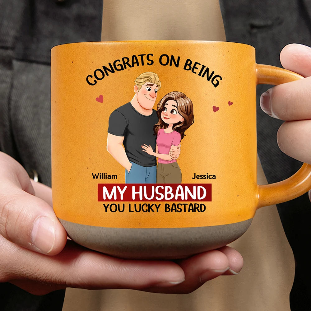 Congrats On Being My Husband Animate Hugging Couple - Personalized Pottery Mug