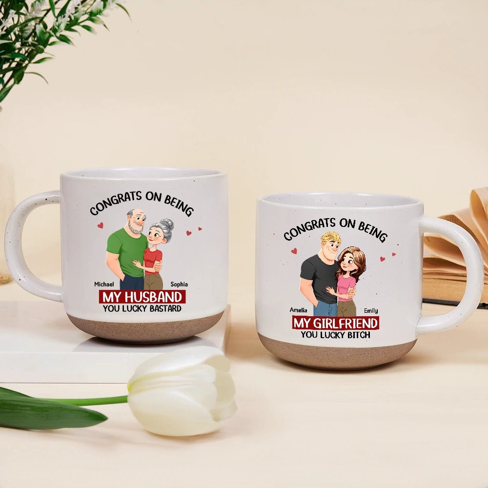 Congrats On Being My Husband Animate Hugging Couple - Personalized Pottery Mug