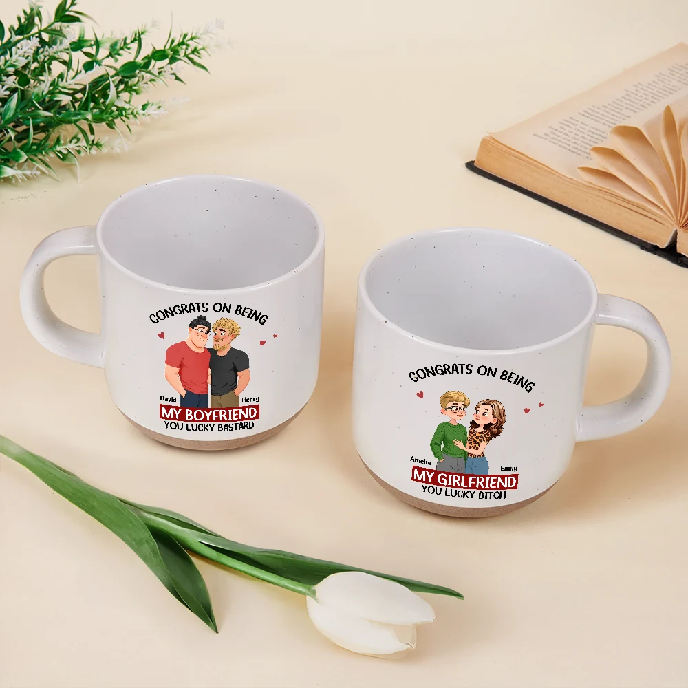Congrats On Being My Husband Animate Hugging Couple - Personalized Pottery Mug