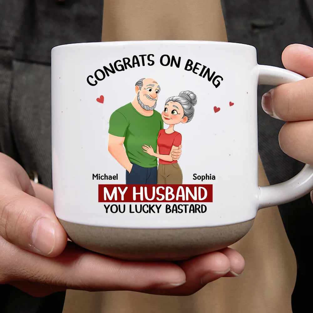 Congrats On Being My Husband Animate Hugging Couple - Personalized Pottery Mug
