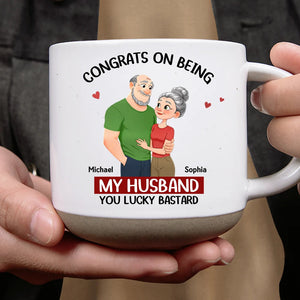 Congrats On Being My Husband Animate Hugging Couple - Personalized Pottery Mug