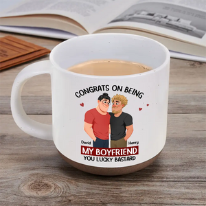 Congrats On Being My Husband Animate Hugging Couple - Personalized Pottery Mug