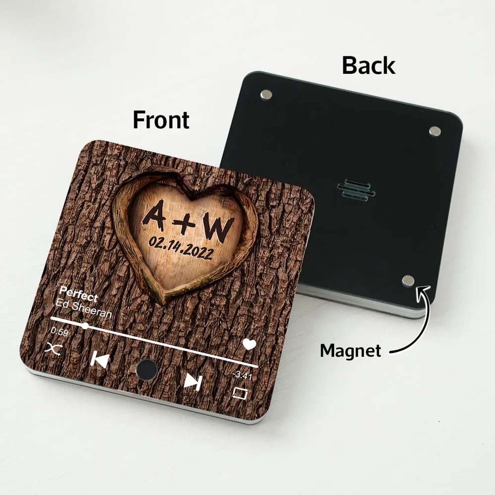 Couple Name Initials In A Heart Tree - Personalized Music Fridge Magnet - Valentine's Day, Anniversary, Engagement Gift