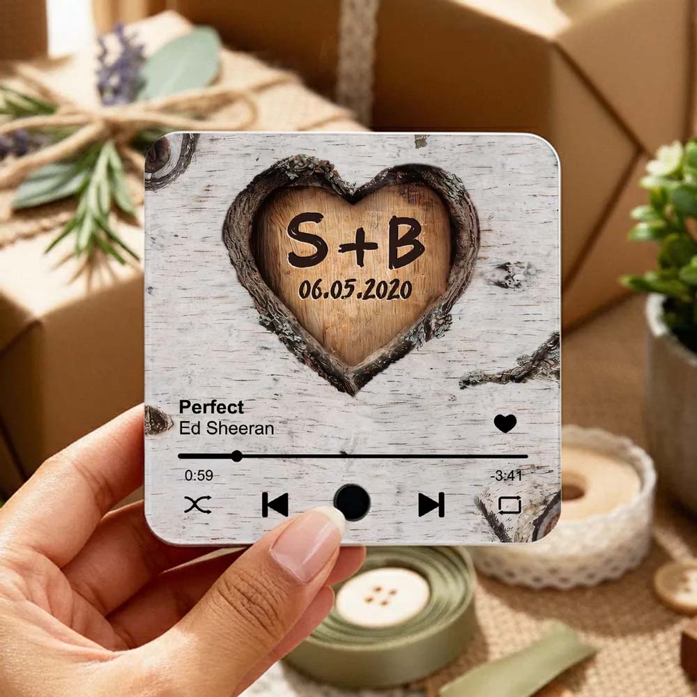 Couple Name Initials In A Heart Tree - Personalized Music Fridge Magnet - Valentine's Day, Anniversary, Engagement Gift