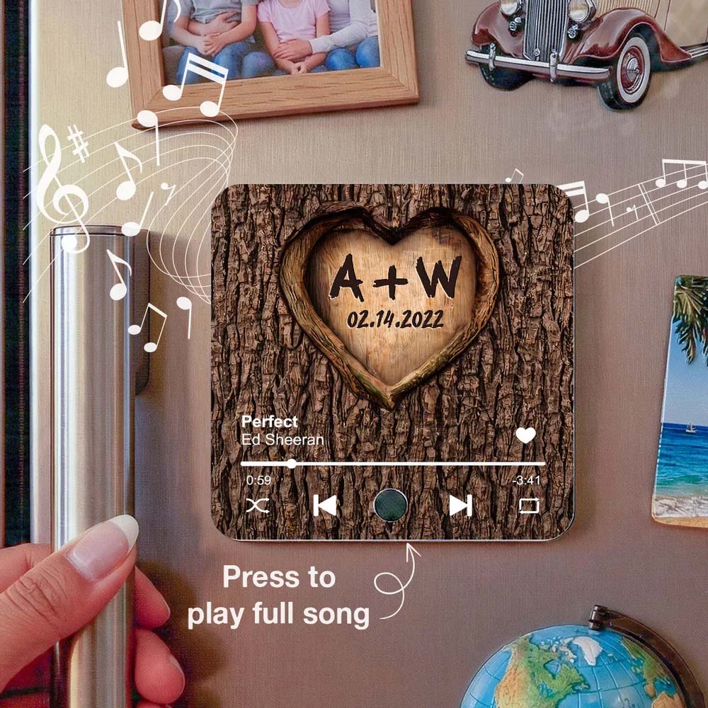Couple Name Initials In A Heart Tree - Personalized Music Fridge Magnet - Valentine's Day, Anniversary, Engagement Gift