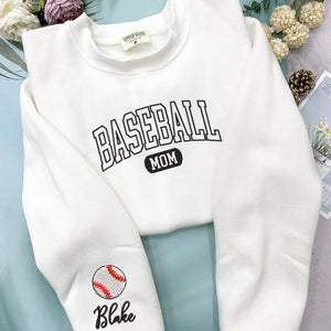 Custom Baseball Mom Crewneck with Name On A Sleeve Embroidered Shirt