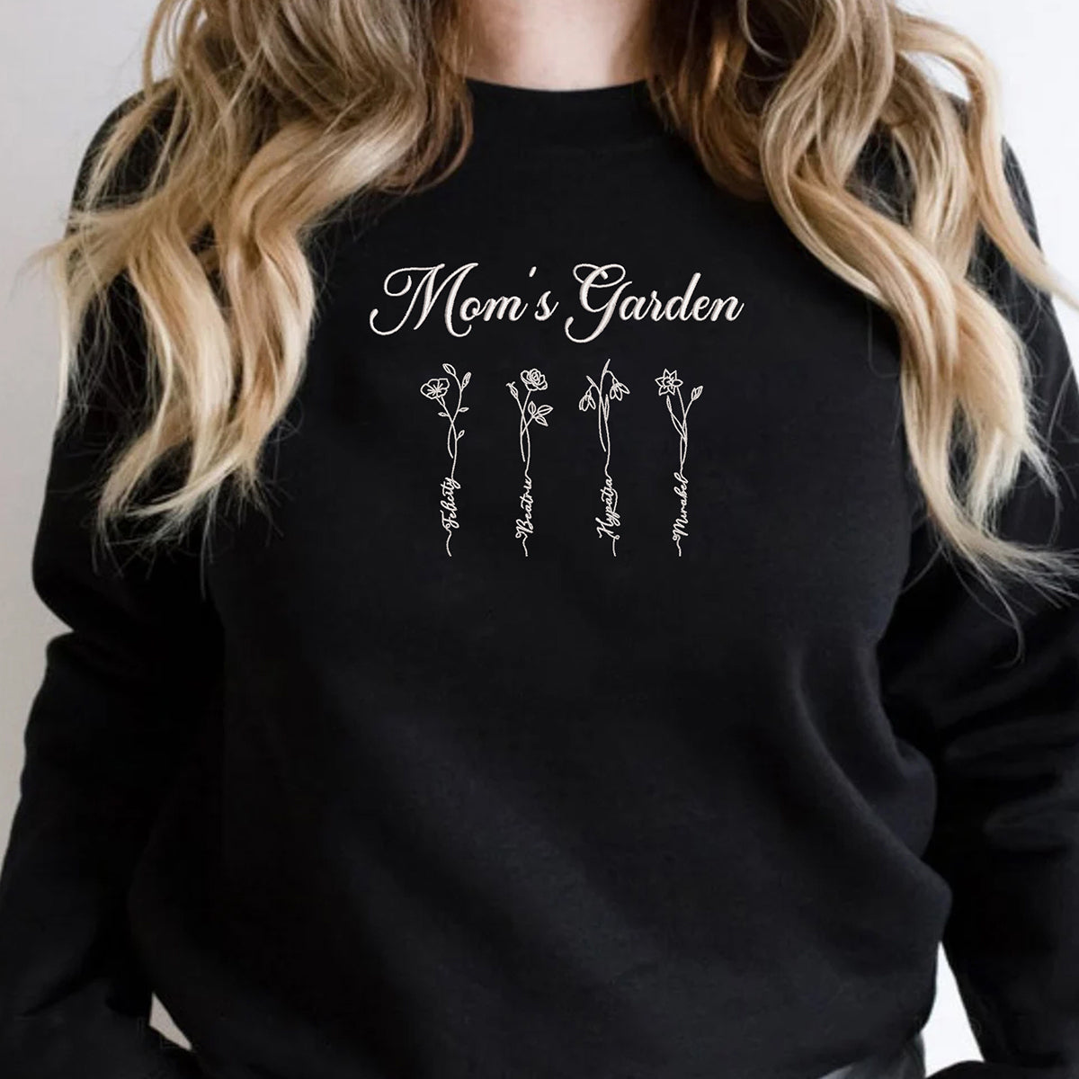 Personalized Birth Flower Mom Sweatshirt or Hoodie - Embroidered Shirt For Mom, Grandma, Mother's Day Gift