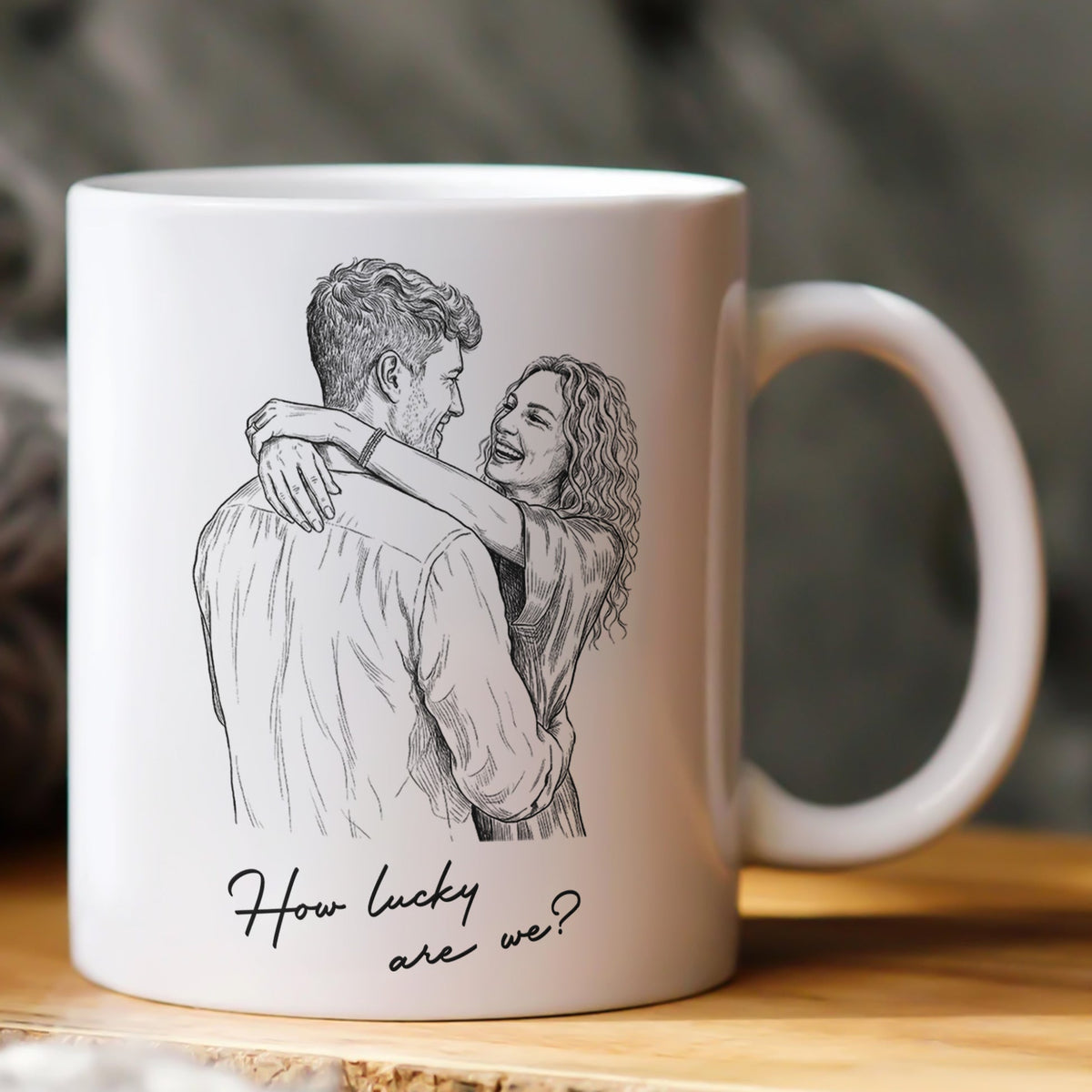 Custom Couple Photo Portrait How Lucky Are We Gift For Him, Her - Personalized Mug
