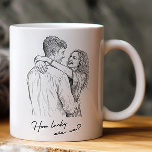 Custom Couple Photo Portrait How Lucky Are We Gift For Him, Her - Personalized Mug