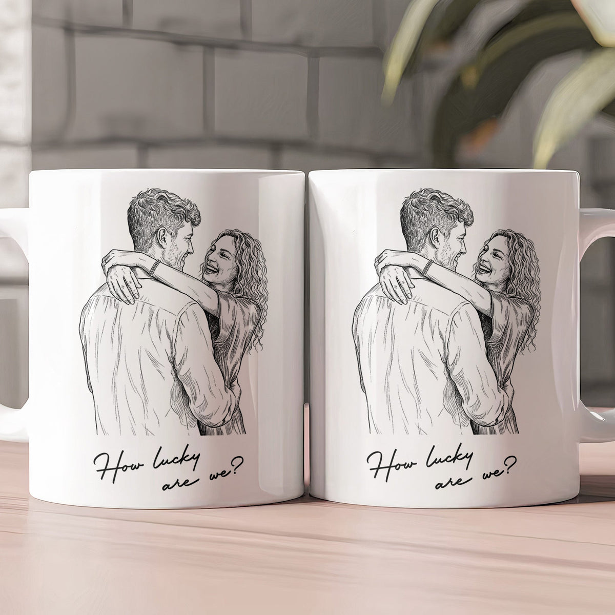 Custom Couple Photo Portrait How Lucky Are We Gift For Him, Her - Personalized Mug