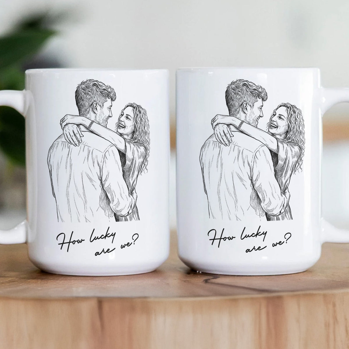 Custom Couple Photo Portrait How Lucky Are We Gift For Him, Her - Personalized Mug
