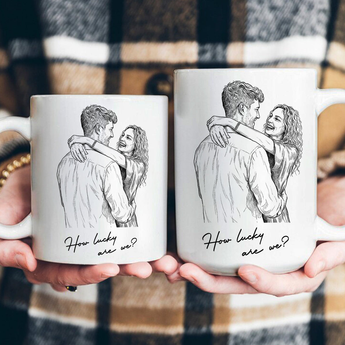 Custom Couple Photo Portrait How Lucky Are We Gift For Him, Her - Personalized Mug