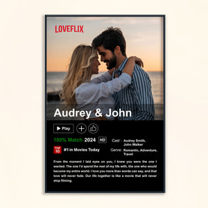 Custom Couples Photo Loveflix - Personalized Canvas - Gift For Couple, Anniversary, Valentine's Day Gift