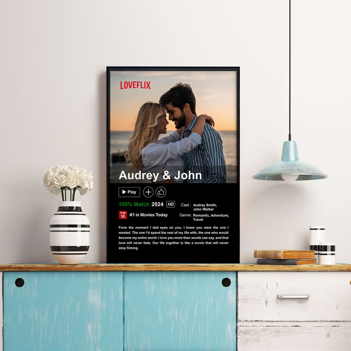 Custom Couples Photo Loveflix - Personalized Canvas - Gift For Couple, Anniversary, Valentine's Day Gift